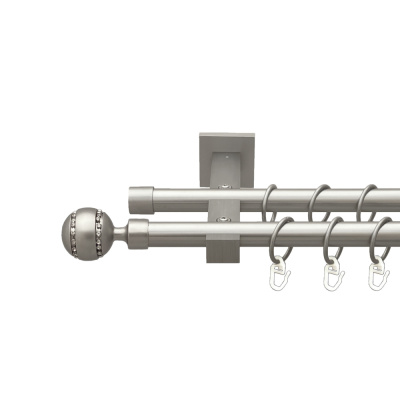 Карниз Orvit Аркадія металевий дворядний техно гладка труба кільце металеве Сатин 19\19 мм 200 см (00-00027340) Аркадія Дворядний Техно Гладка труба Кільце металеве Сатин