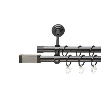 Карниз Orvit Квадро металевий дворядний відкритий гладка труба кільце металеве Онікс 19\19 мм 240 см (00-00014927) Квадро Дворядний Відкритий Гладка труба Кільце металеве Онікс